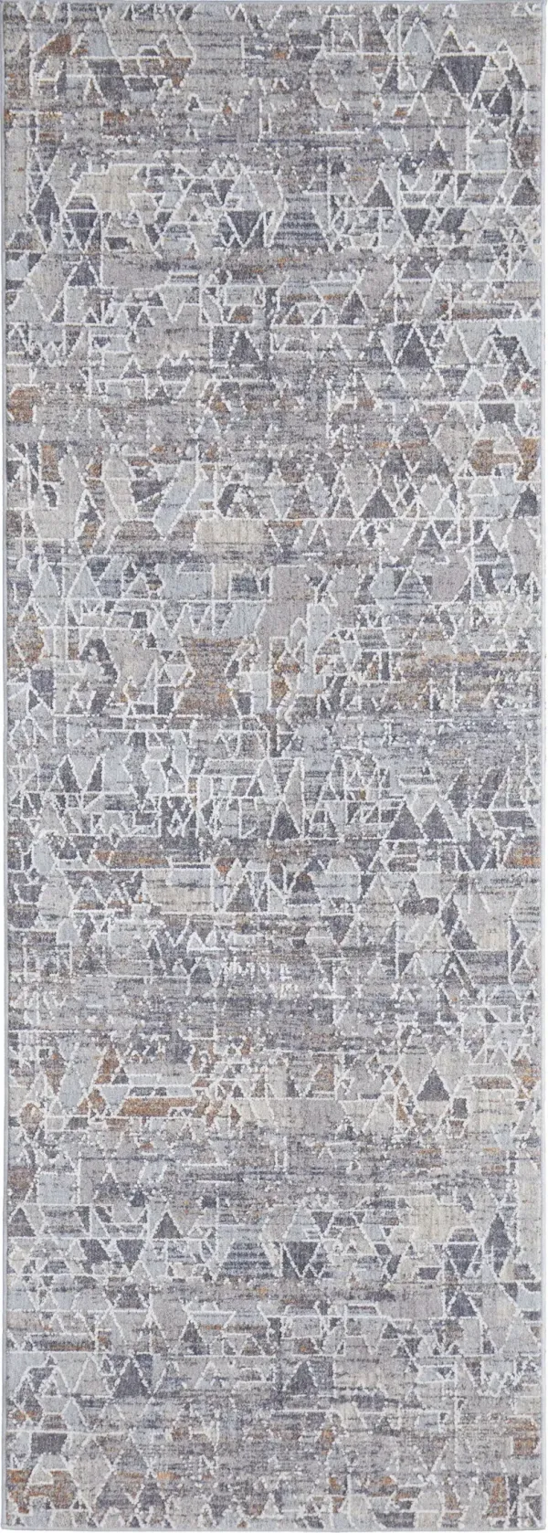 8' Abstract Power Loom Distressed Stain Resistant Runner Rug - Gray Blue And Orange