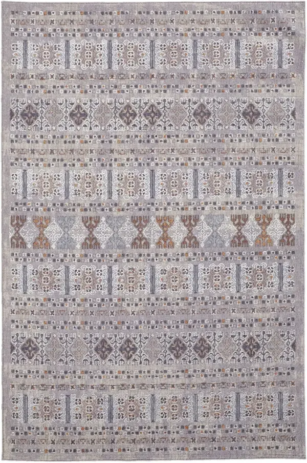 7' x 9' Geometric Power Loom Distressed Stain Resistant Area Rug - Orange Gray And White