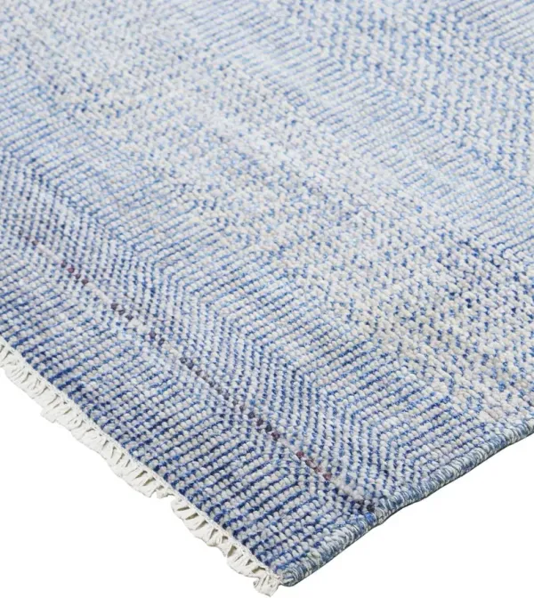 2' x 3' Wool Striped Hand Knotted Area Rug - Blue And Silver