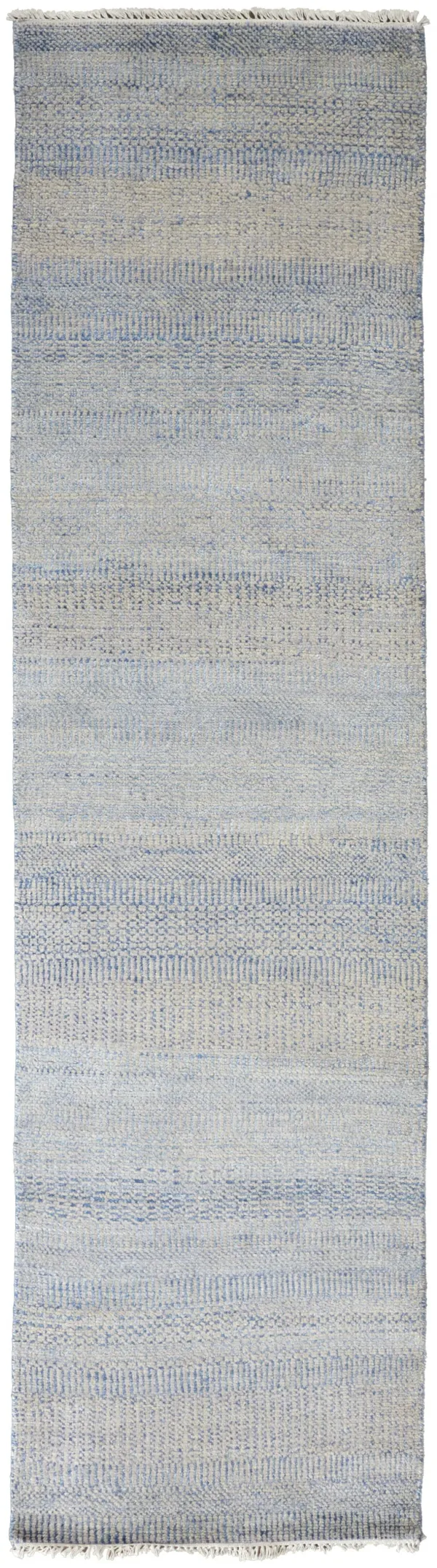 12' Wool Striped Hand Knotted Runner Rug - Blue And Silver