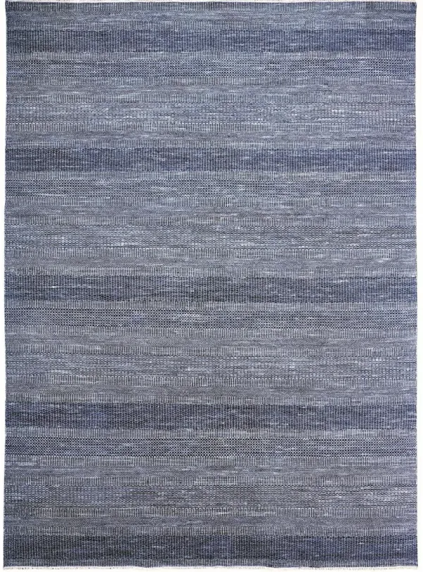 9' x 12' Wool Striped Hand Knotted Area Rug - Blue And Gray