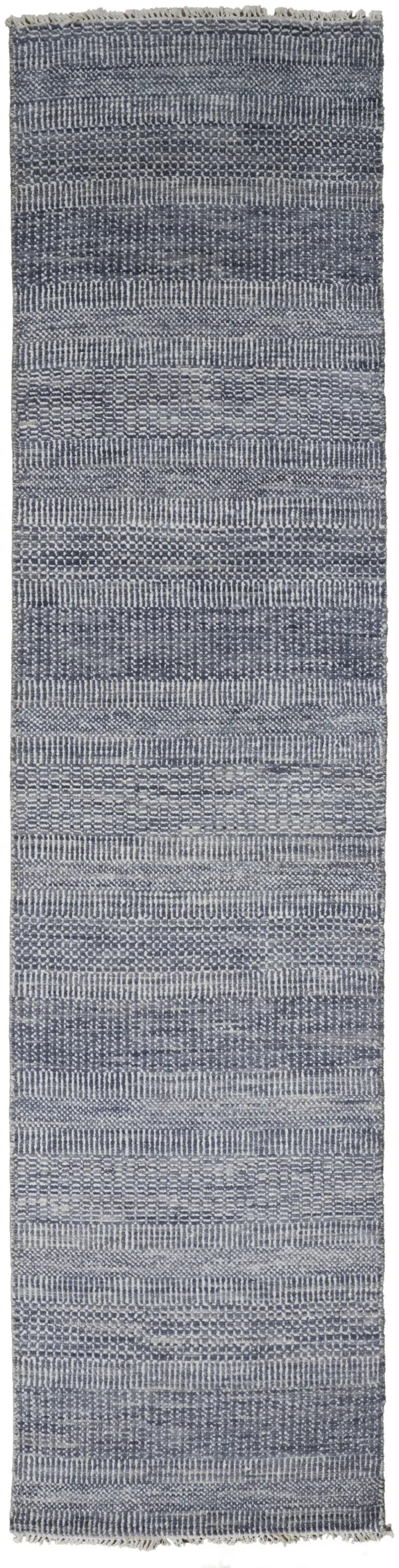 10' Wool Striped Hand Knotted Runner Rug - Blue And Gray