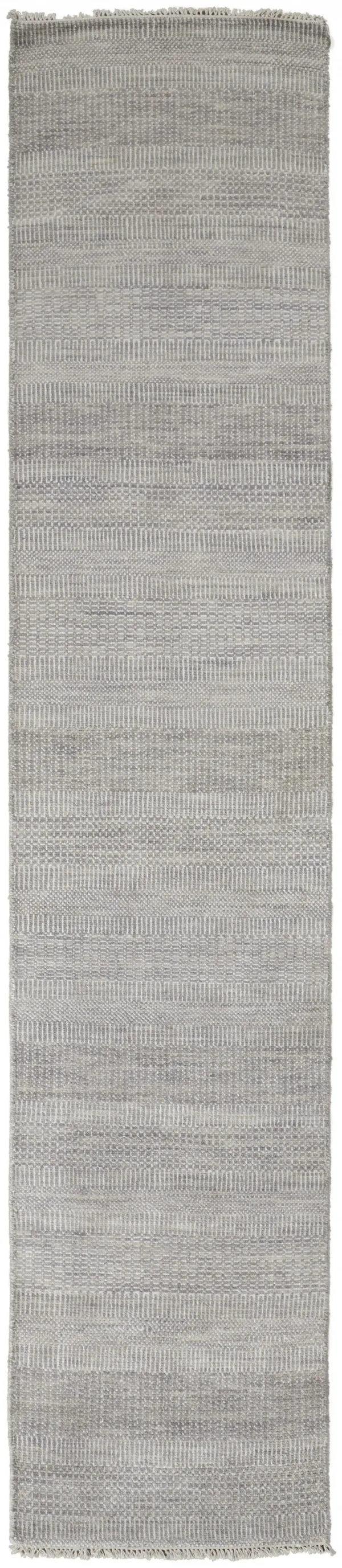 10' Wool Striped Hand Knotted Runner Rug - Silver
