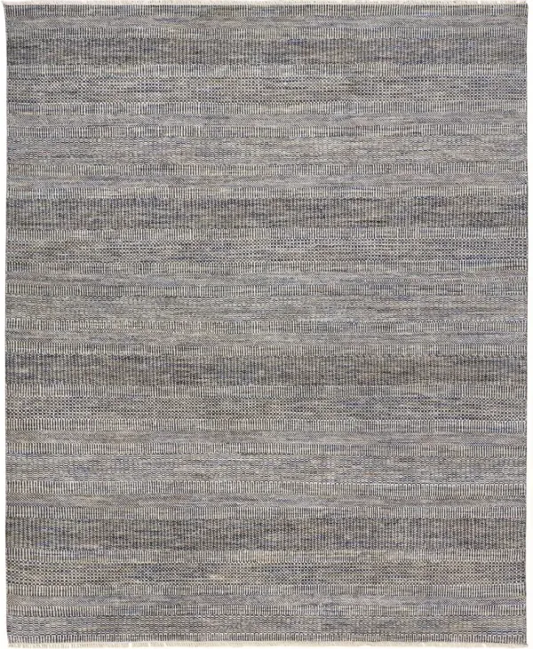 9' x 12' Wool Striped Hand Knotted Area Rug - Silver