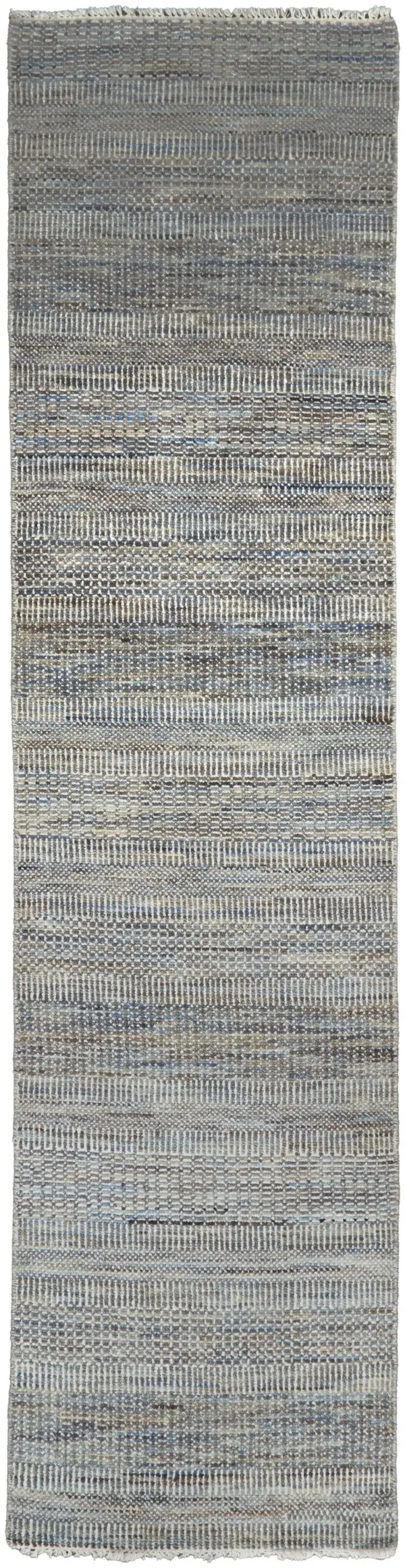 10' x 2.5' Wool Striped Hand Knotted Runner Rug - Silver