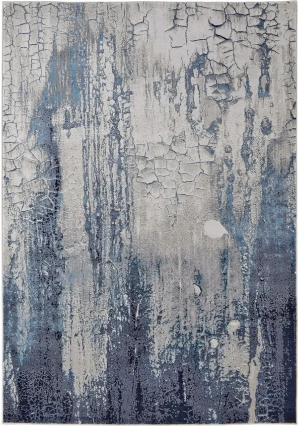9' x 12' Abstract Power Loom Distressed Area Rug - Ivory Blue And Black