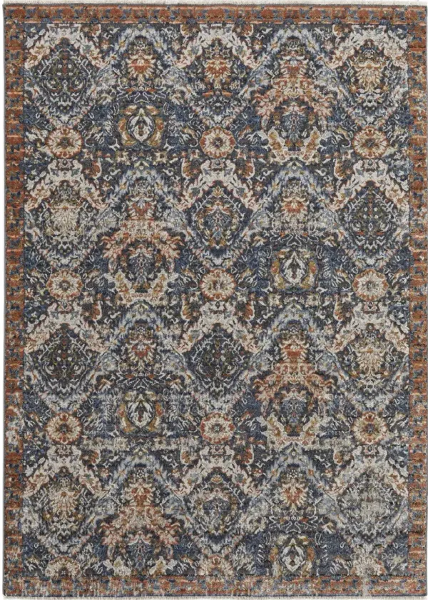 5' x 8' Floral Power Loom Area Rug With Fringe - Blue Orange And Ivory