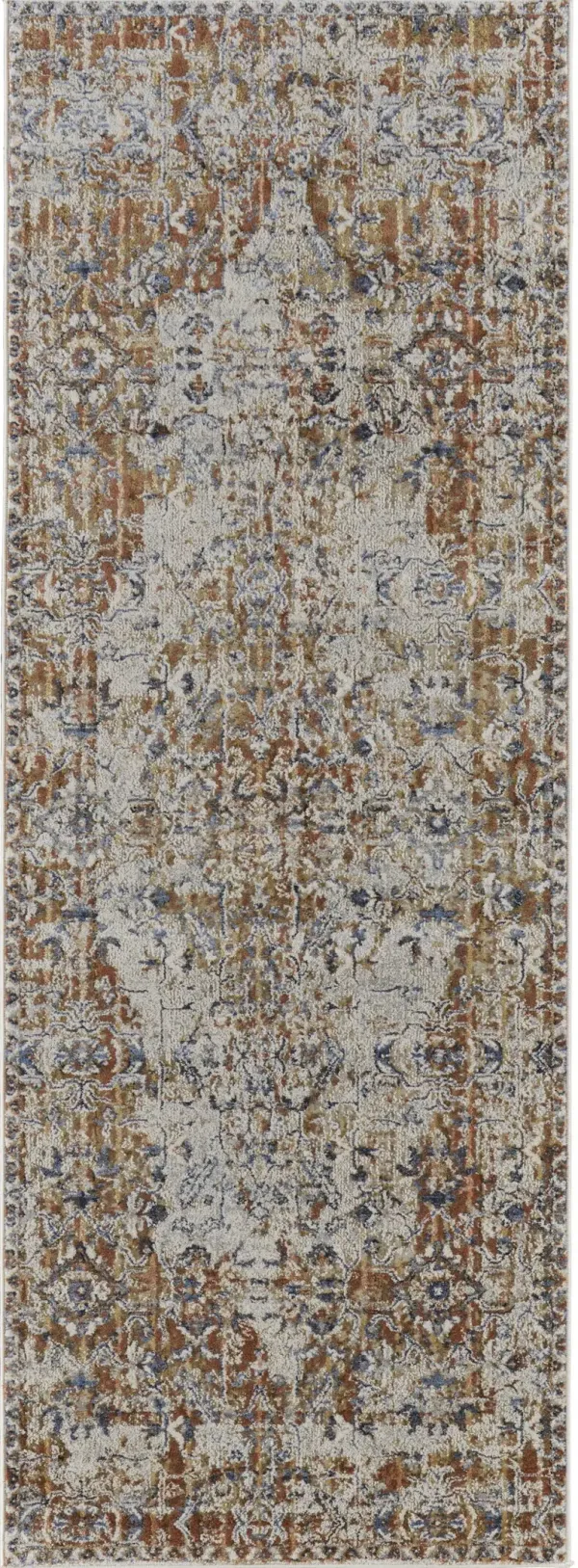 8' Floral Power Loom Runner Rug With Fringe - Tan Ivory And Orange