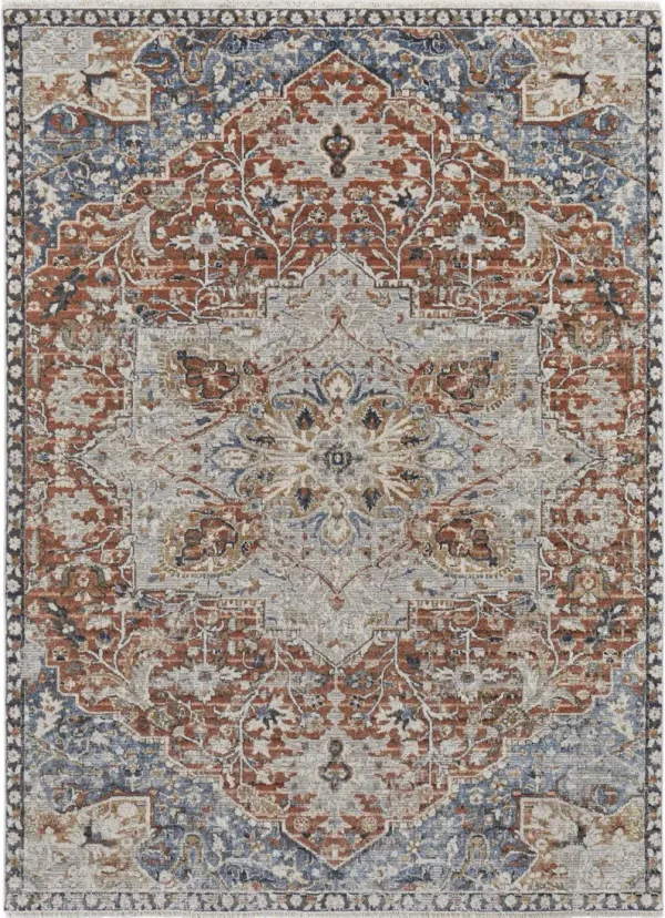 12' x 15' Floral Power Loom Area Rug With Fringe - Orange Ivory And Blue