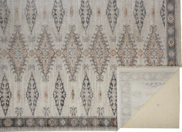 4' x 6' Floral Stain Resistant Area Rug - Gray Blue And Orange