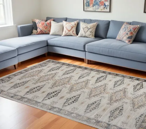 8' x 10' Floral Stain Resistant Area Rug - Gray Blue And Orange