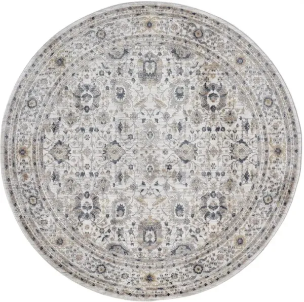 6' Round Floral Stain Resistant Area Rug - Tan Ivory And Blue