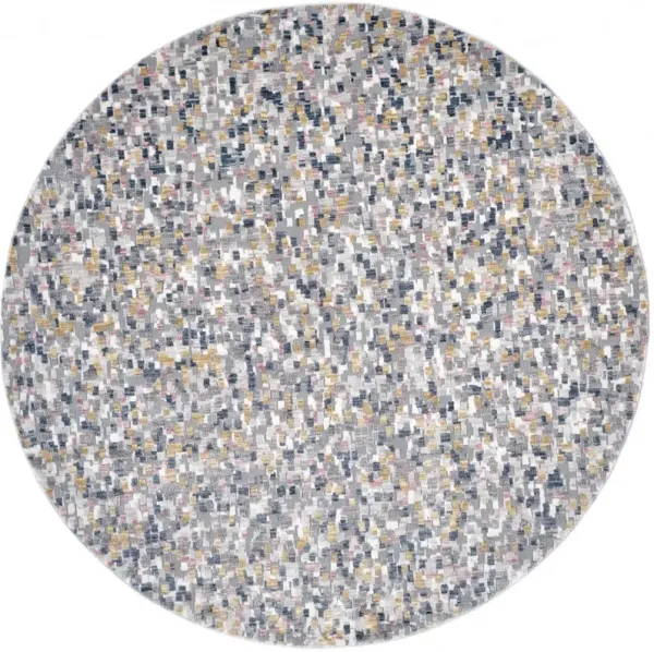 6' Round Abstract Stain Resistant Area Rug - Taupe Tan And Orange