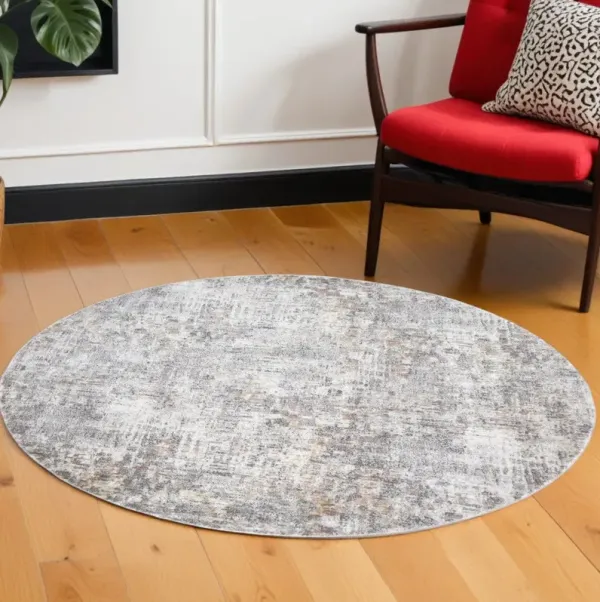6' Round Abstract Stain Resistant Area Rug - Ivory Tan And Taupe