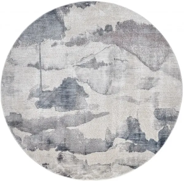 6' Round Abstract Stain Resistant Area Rug - Ivory Blue And Pink