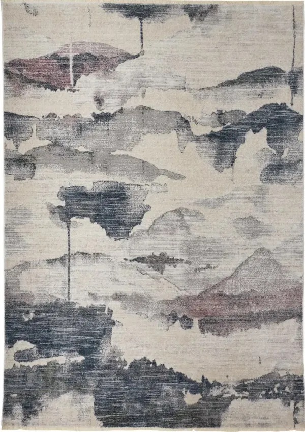 2' x 3' Abstract Stain Resistant Area Rug - Ivory Blue And Pink