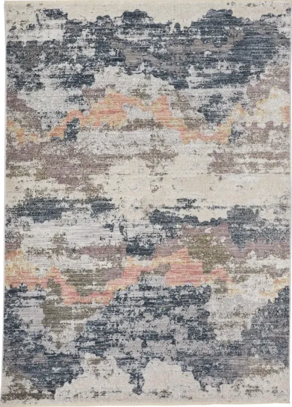 8' x 10' Abstract Stain Resistant Area Rug - Blue Gray And Ivory