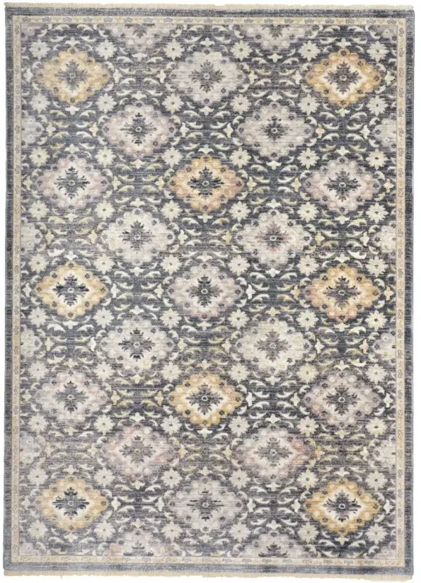 2' x 3' Floral Stain Resistant Area Rug - Blue And Gold