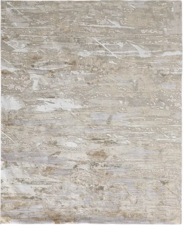10' x 13' Abstract Power Loom Distressed Area Rug - Tan And Ivory