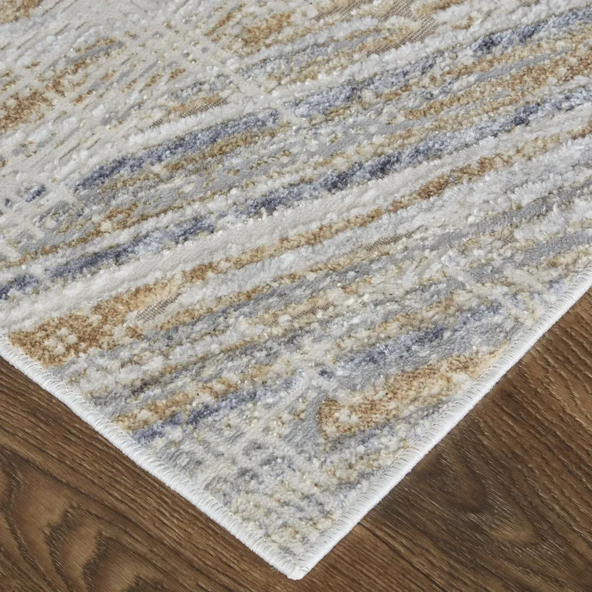 4' x 6' Abstract Power Loom Distressed Area Rug - Tan Ivory And Gray