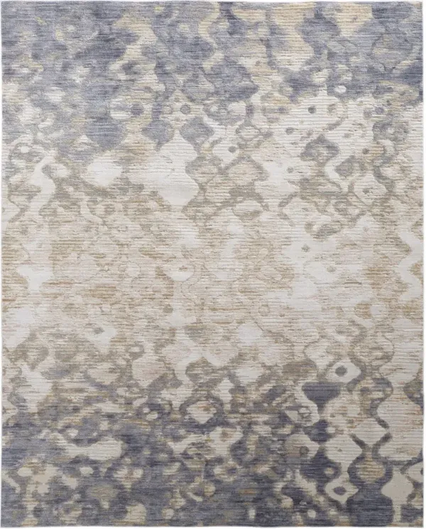 4' x 6' Abstract Power Loom Distressed Area Rug - Tan Ivory And Blue
