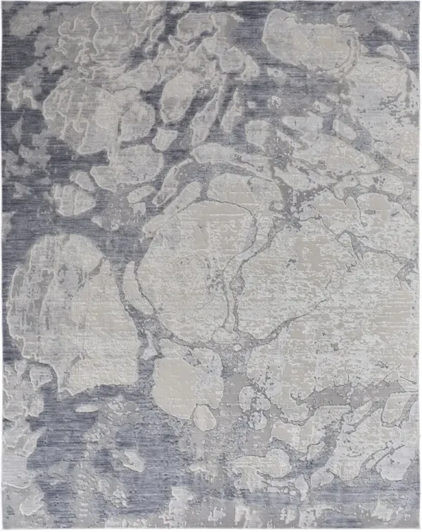 5' x 8' Abstract Power Loom Distressed Area Rug - Ivory And Blue