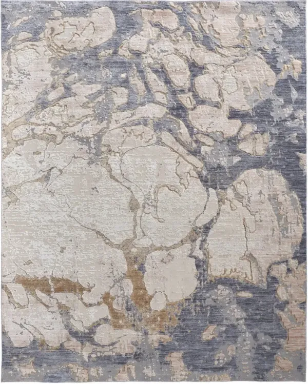10' x 13' Abstract Power Loom Distressed Area Rug - Tan And Blue