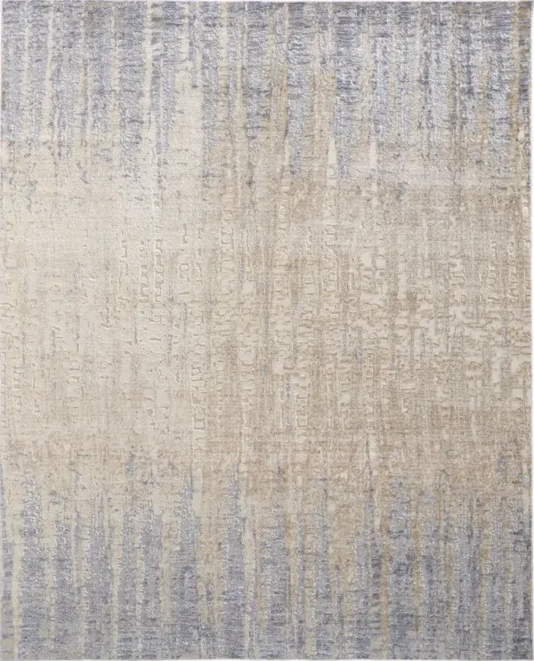 4' x 6' Abstract Power Loom Distressed Area Rug - Tan Brown And Blue