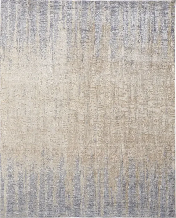 5' x 8' Abstract Power Loom Distressed Area Rug - Tan Brown And Blue