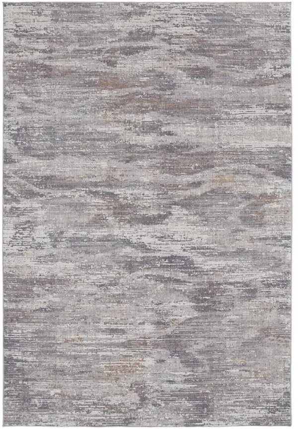 2' x 3' Abstract Power Loom Distressed Stain Resistant Area Rug - Taupe Tan And Orange