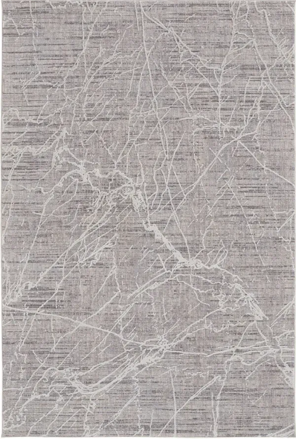 4' x 6' Abstract Power Loom Distressed Stain Resistant Area Rug - Taupe And Gray