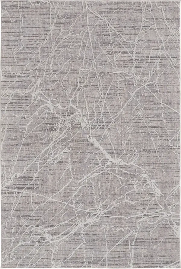 10' x 13' Abstract Power Loom Distressed Stain Resistant Area Rug - Taupe And Gray