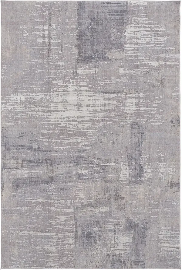 8' x 10' Abstract Power Loom Distressed Stain Resistant Area Rug - Taupe Tan And Blue