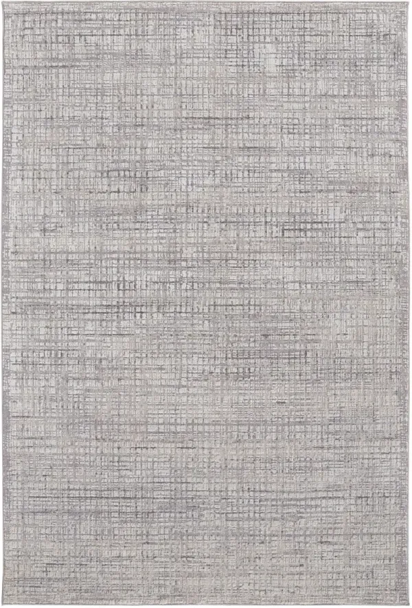 5' x 8' Plaid Power Loom Distressed Stain Resistant Area Rug - Taupe And Ivory