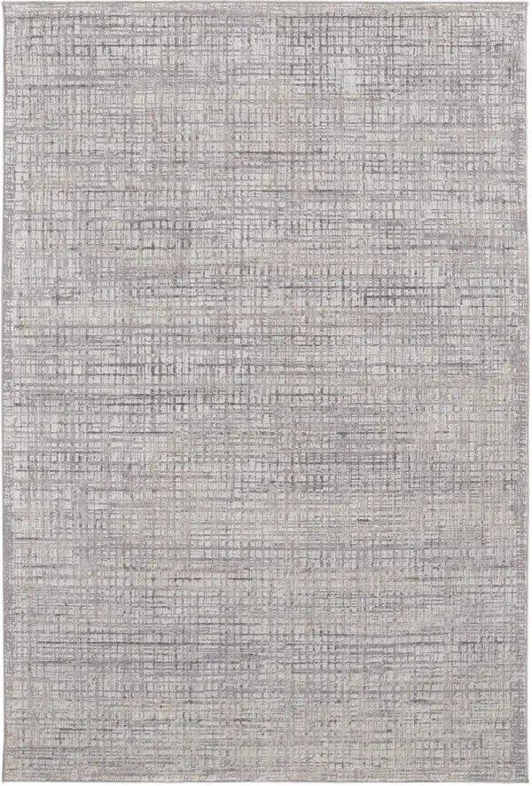 7' x 9' Plaid Power Loom Distressed Stain Resistant Area Rug - Taupe And Ivory