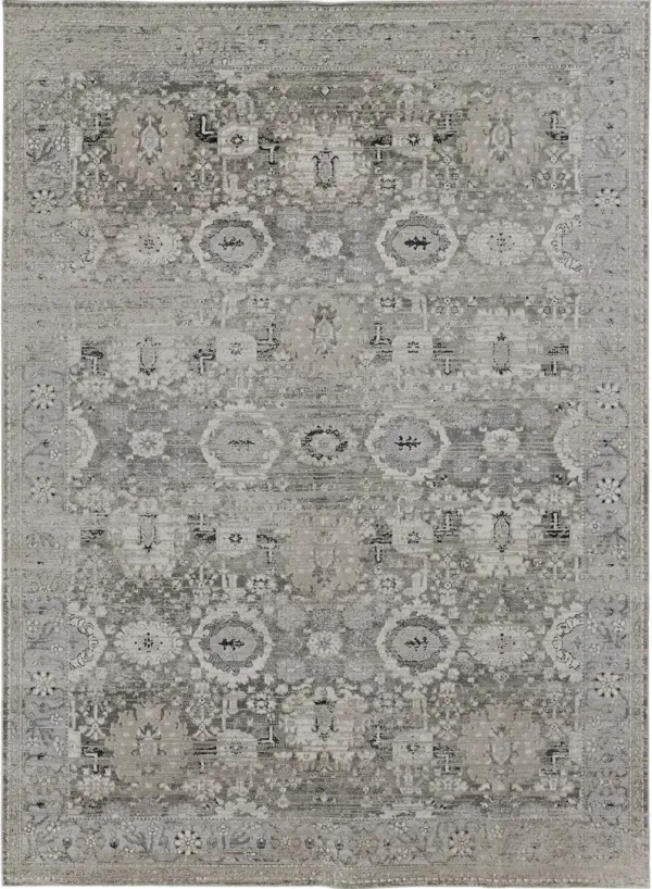 12' x 15' Abstract Power Loom Distressed Area Rug - Gray And Silver