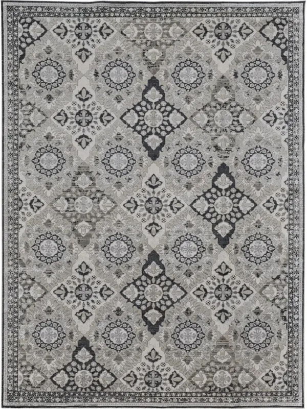 10' x 13' Floral Power Loom Area Rug - Gray And Black