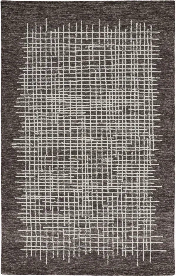 5' x 8' Wool Plaid Tufted Handmade Stain Resistant Area Rug - Brown And Ivory