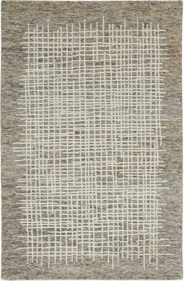 9' x 12' Wool Plaid Tufted Handmade Stain Resistant Area Rug - Tan And Ivory