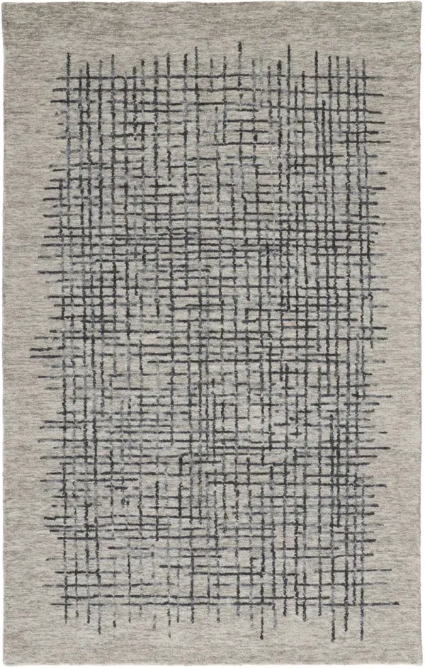 5' x 8' Wool Plaid Tufted Handmade Stain Resistant Area Rug - Gray Black And Tan