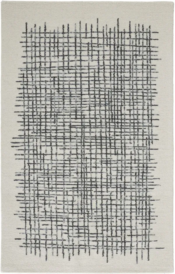 4' x 6' Wool Plaid Tufted Handmade Stain Resistant Area Rug - Ivory Gray And Black