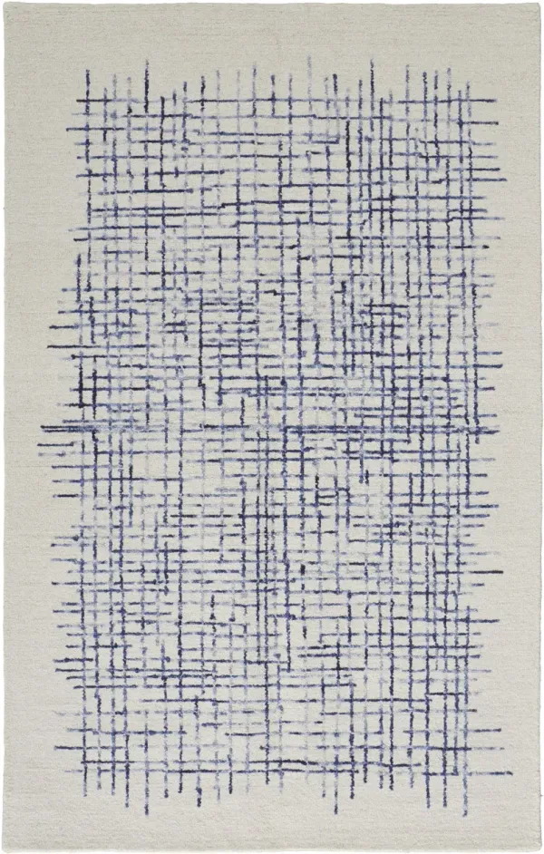 10' x 14' Wool Plaid Tufted Handmade Stain Resistant Area Rug - Ivory And Blue