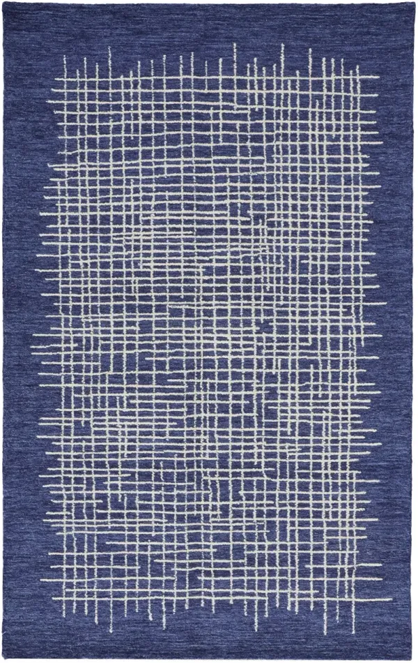 8' x 10' Wool Plaid Tufted Handmade Stain Resistant Area Rug - Blue And Ivory