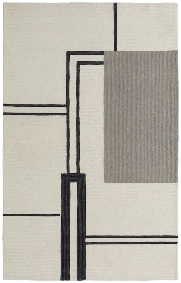 5' x 8' Wool Abstract Geometric Hand Tufted Area Rug - Gray And Ivory