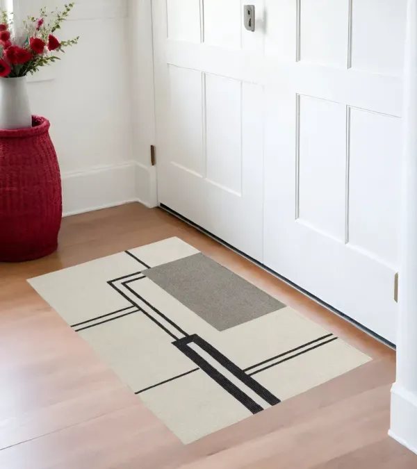 2' x 3' Wool Abstract Geometric Hand Tufted Area Rug - Gray And Ivory