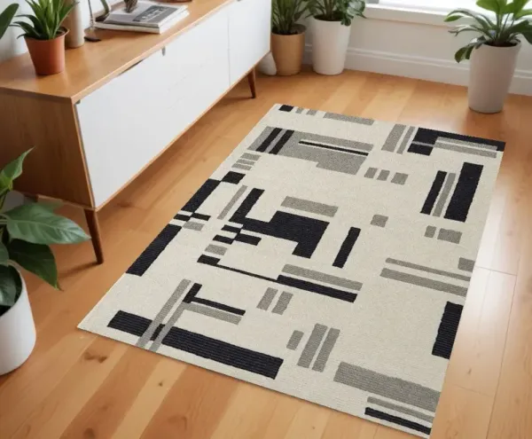 4' x 6' Wool Abstract Hand Tufted Area Rug - Ivory