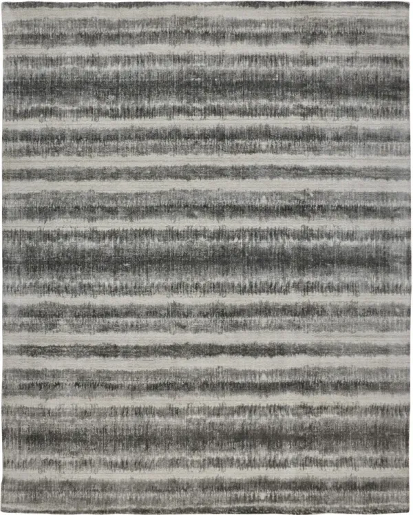 9' x 12' Abstract Hand Woven Area Rug - Gray Ivory And Black