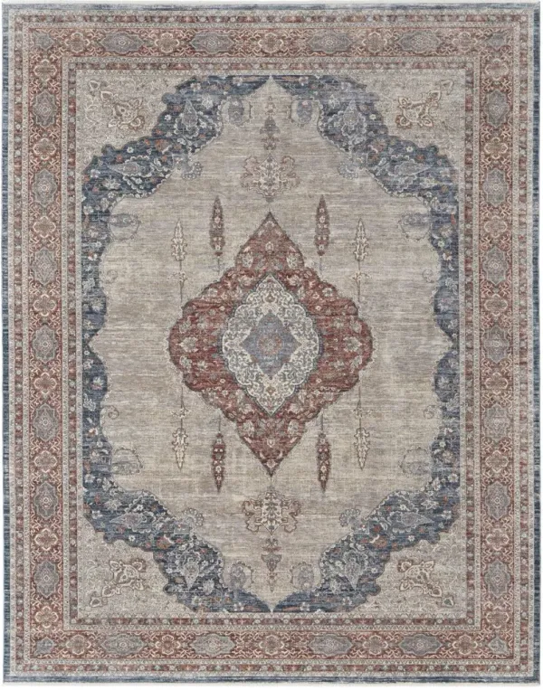 2' x 3' Floral Power Loom Stain Resistant Area Rug - Gray Red And Blue