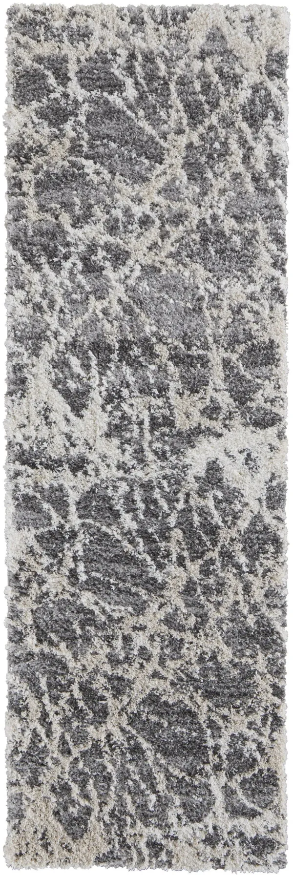 8' Abstract Power Loom Stain Resistant Runner Rug - Gray And Ivory