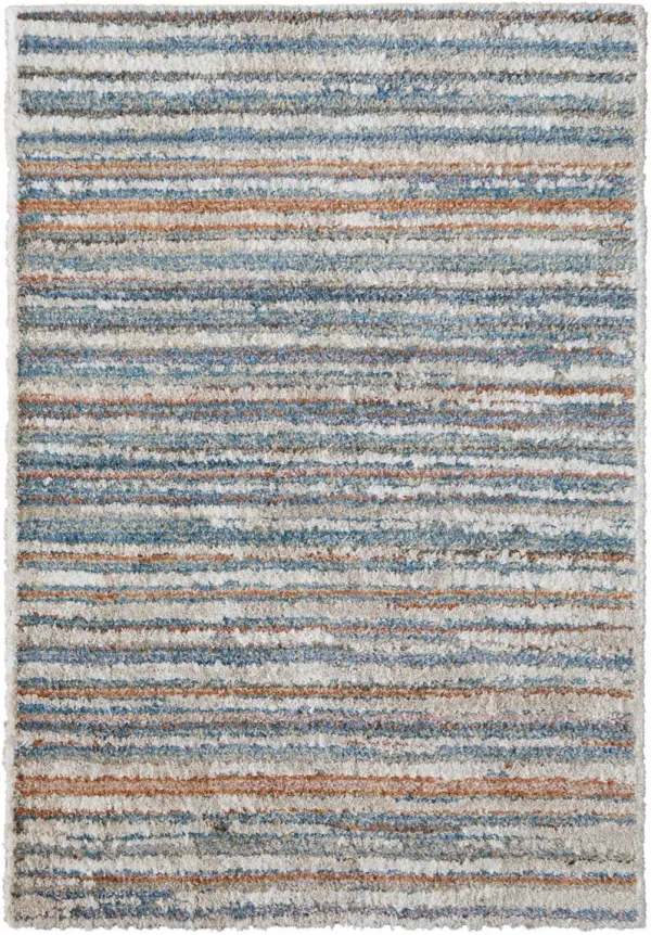 2' x 3' Striped Power Loom Stain Resistant Area Rug - Ivory Blue And Orange